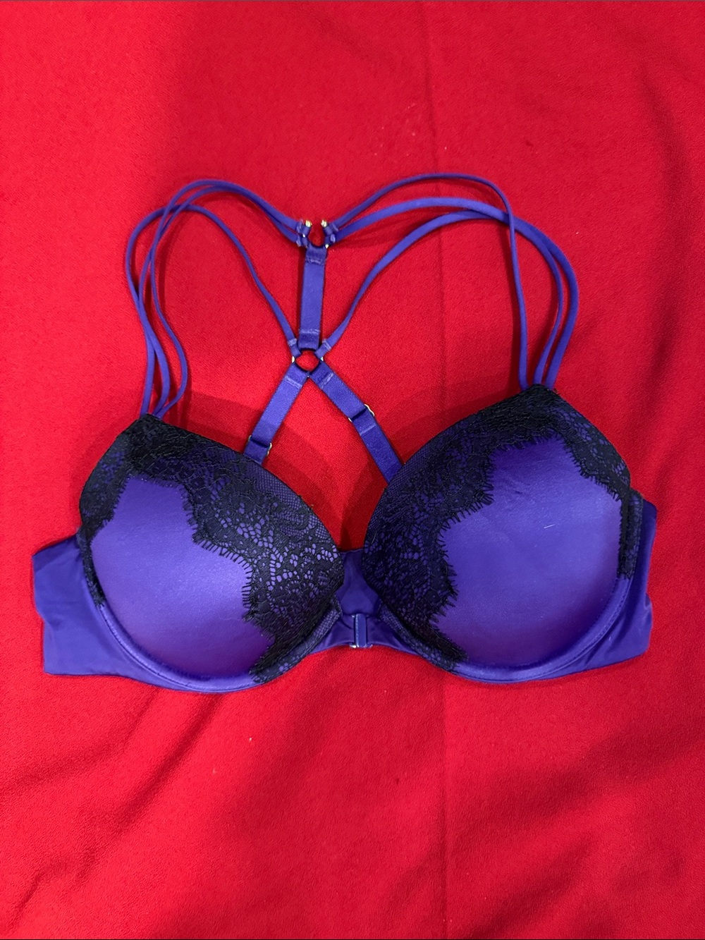 Victoria's Secret Blue-Purple Lace Push-Up Bra with Strappy Back